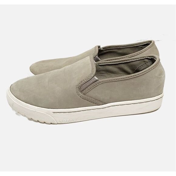 Sorel Campsneak Gray Green Suede Leather Slip On Flats Sneakers Women’s Size 8.5 - Picture 1 of 10